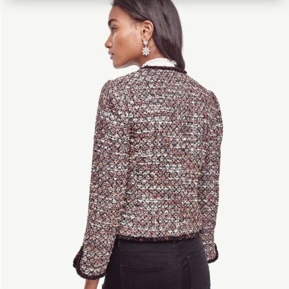 NWT Ann Taylor Womens Petite Size 0 0P Sequin Accent Tweed Blazer Jacket NEW - Picture 2 of 7